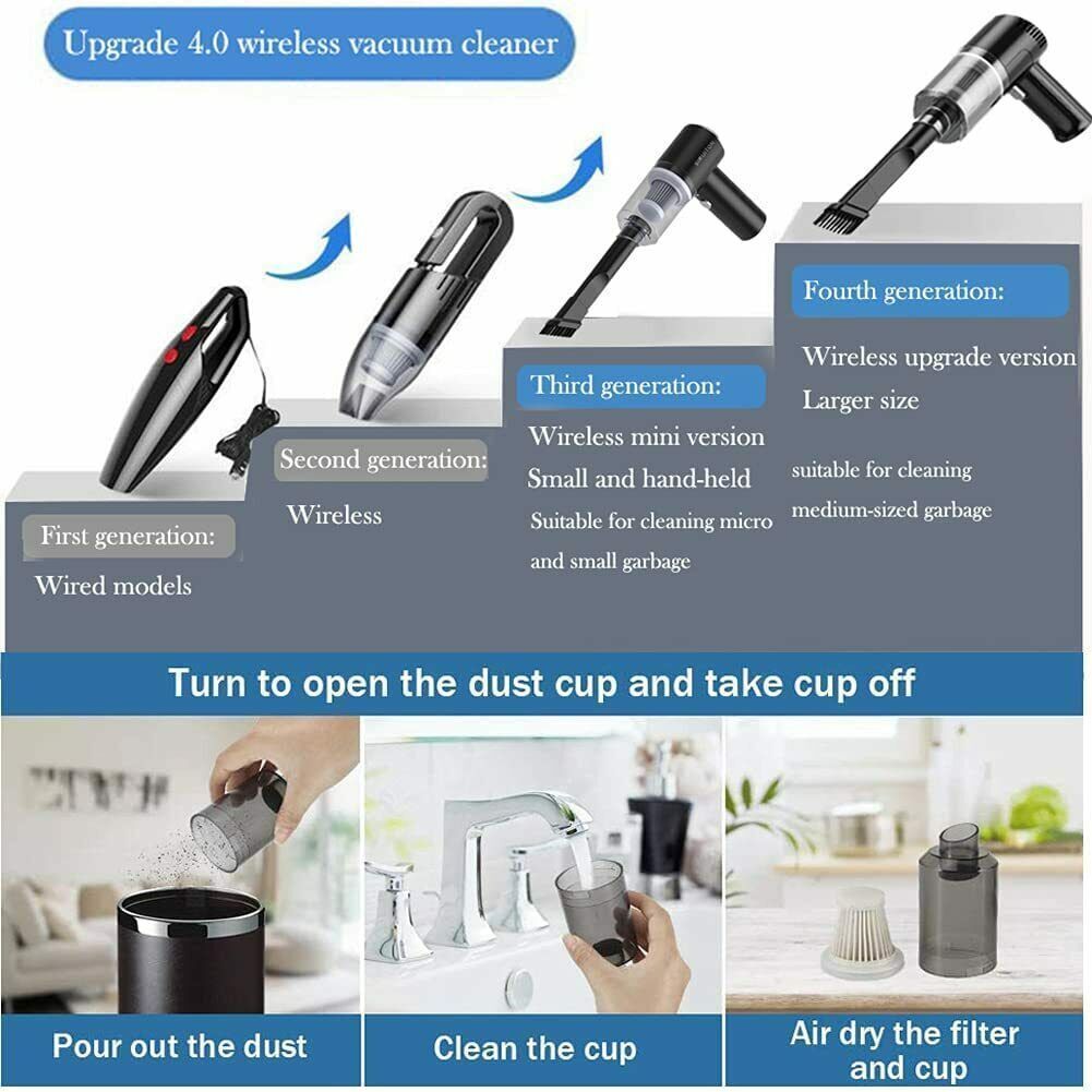 Portable Vacuum High Power Cordless, Hand Vacuum Rechargeable.
