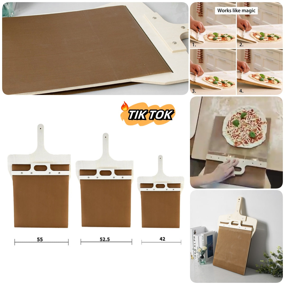 3 Sizes Sliding Pizza Wooden Handle Transfer Pizza Kitchen Gadgets - TrendsfashionIN
