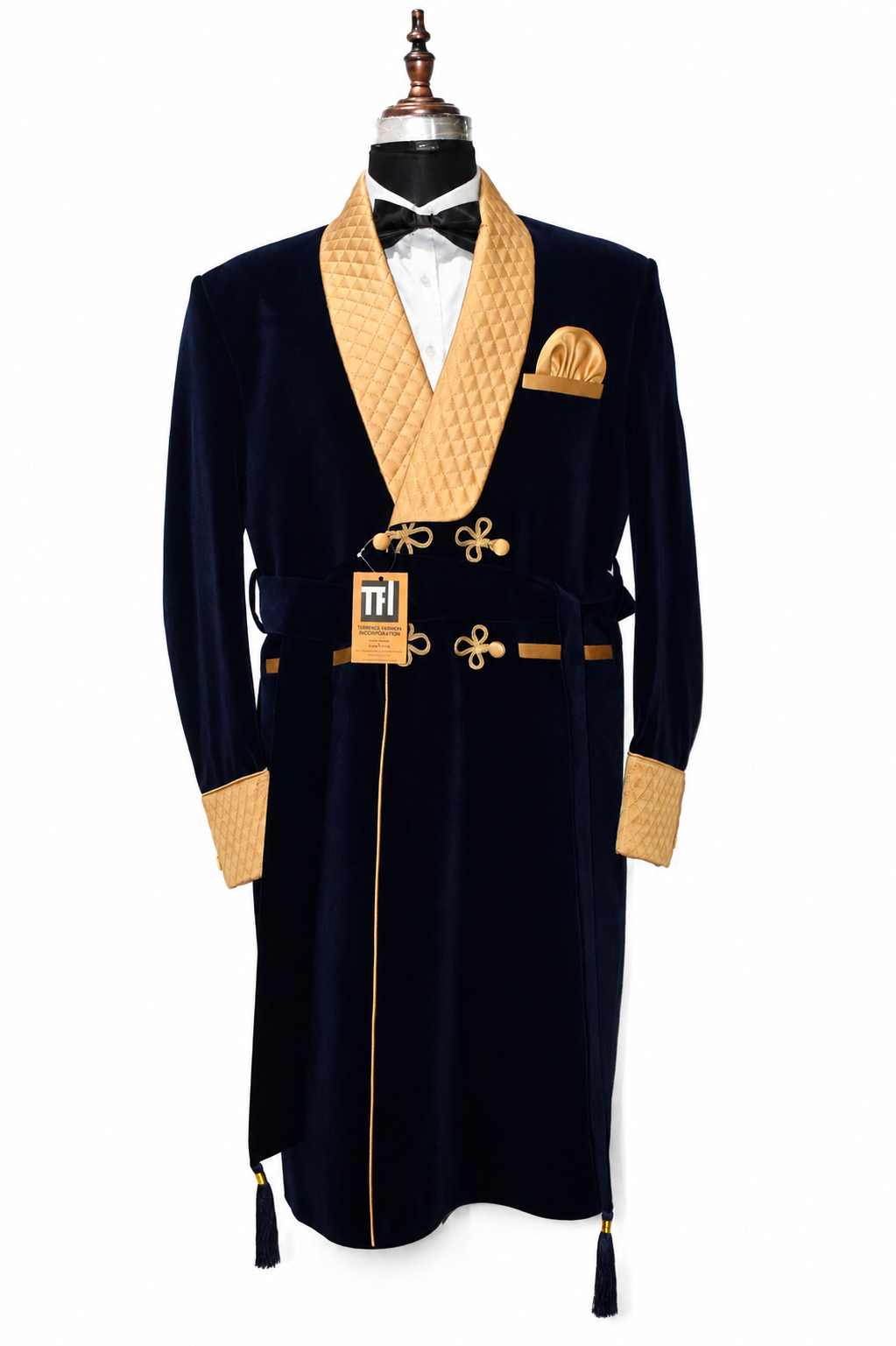 Men Navy Blue Smoking Jacket Party Wear Long Coat