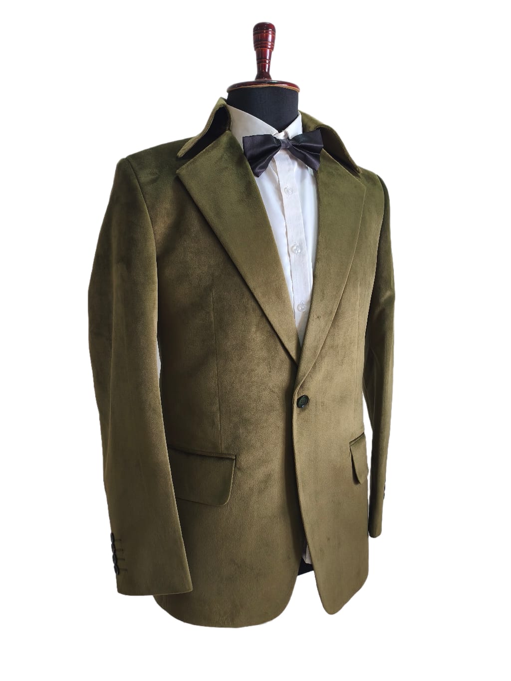 Men Olive Green Smoking Jacket Dinner Party Wear Blazer Coat