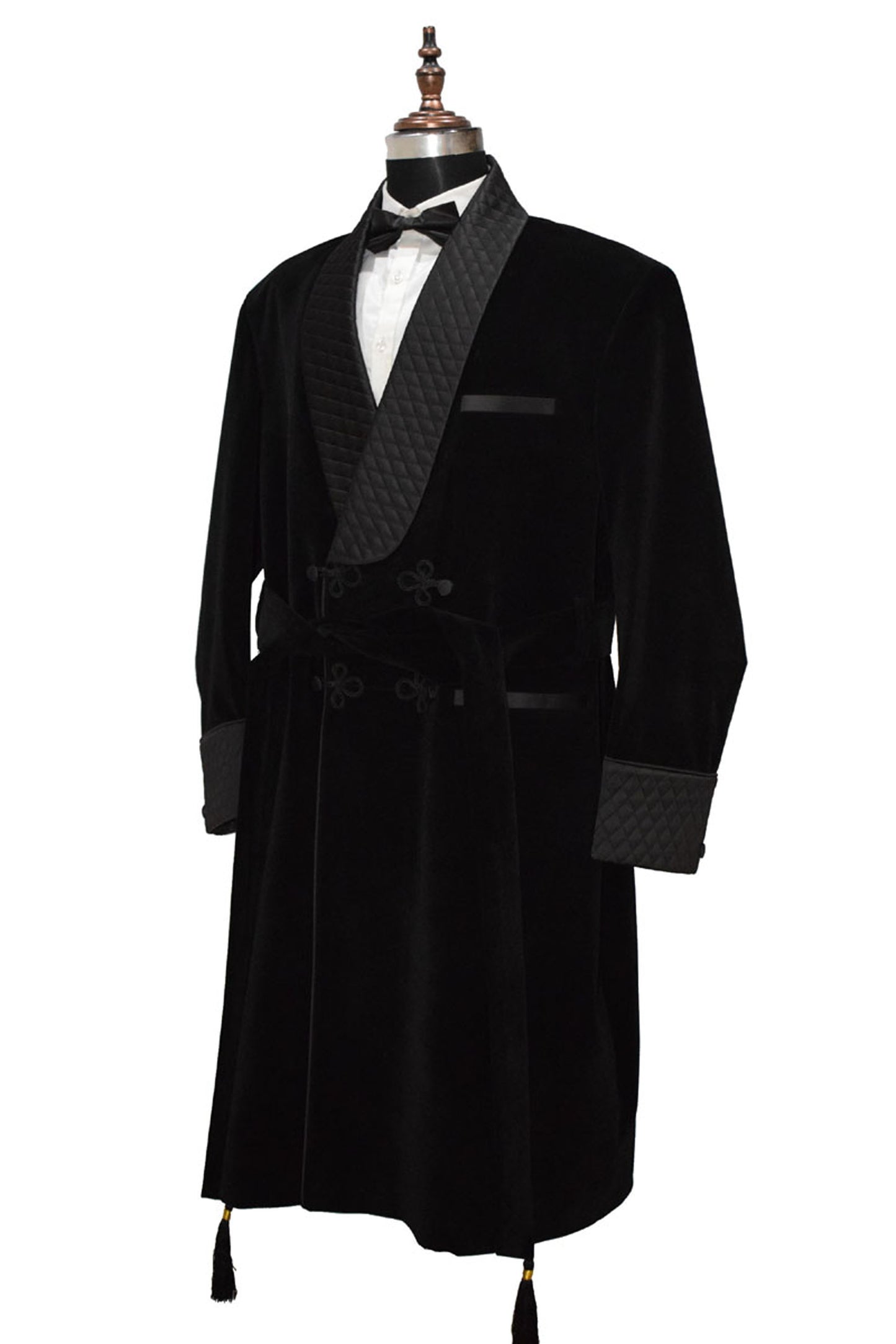 Men Black Smoking Jacket Wedding Party Wear Long Coat - TrendsfashionIN