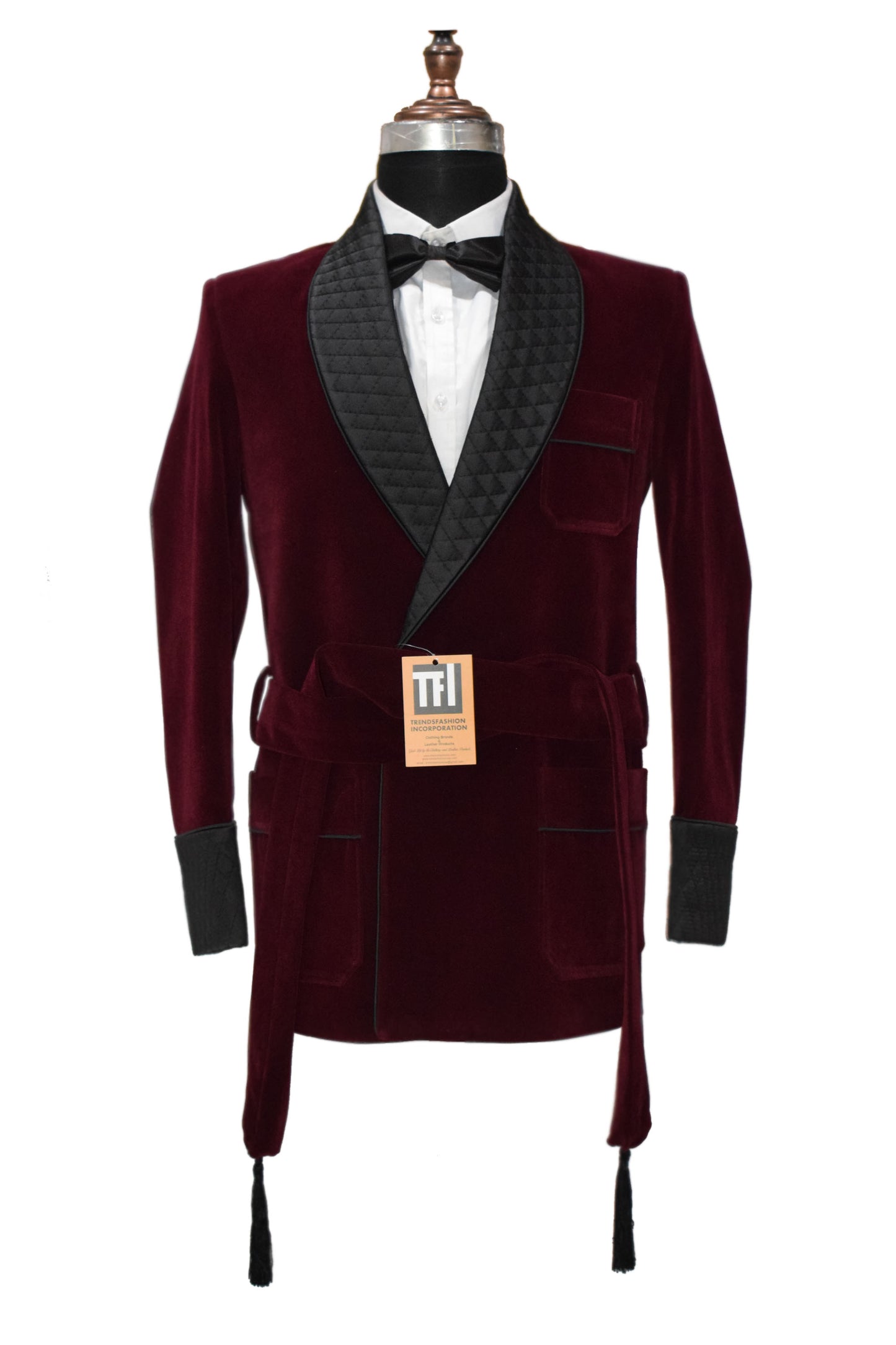 Men Burgundy Smoking Robes Designer Party Wear Coats - TrendsfashionIN