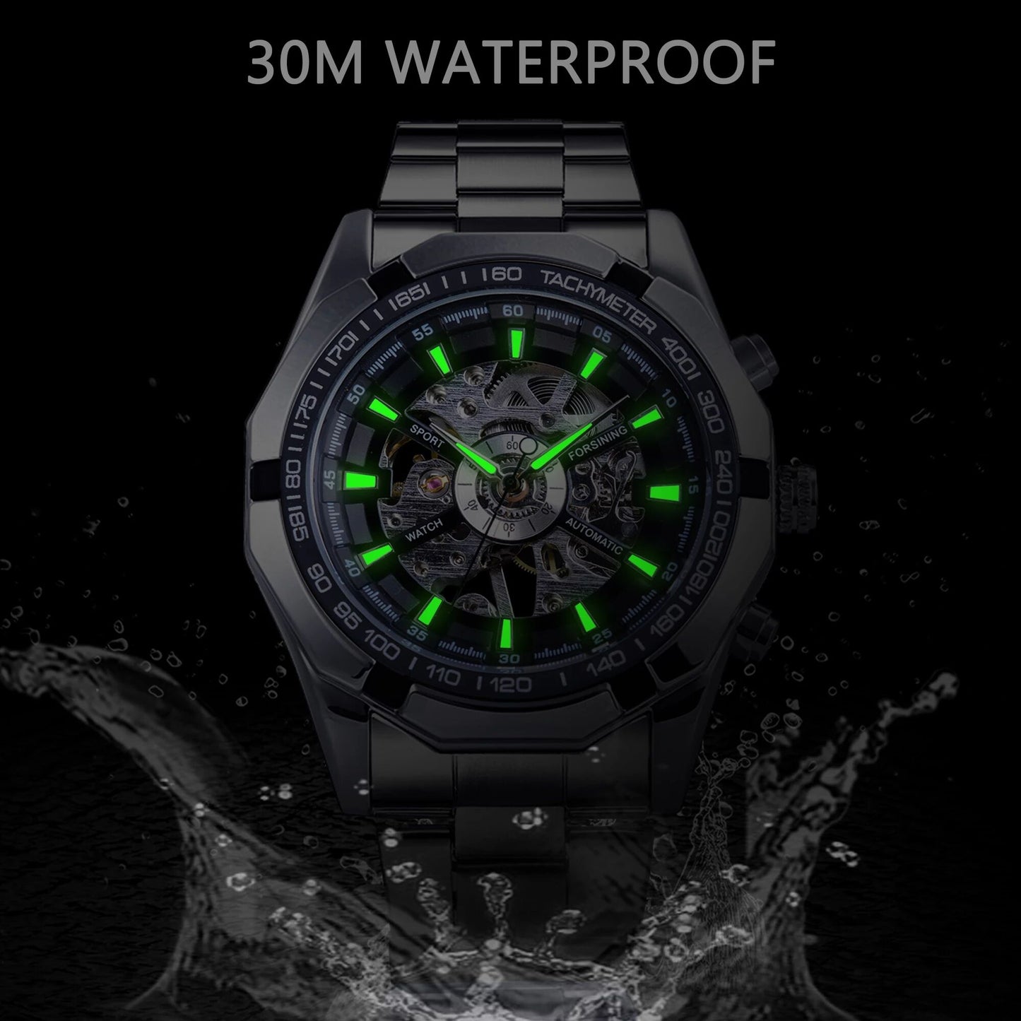Mens Skeleton Watch Stainless Steel Waterproof watch - TrendsfashionIN
