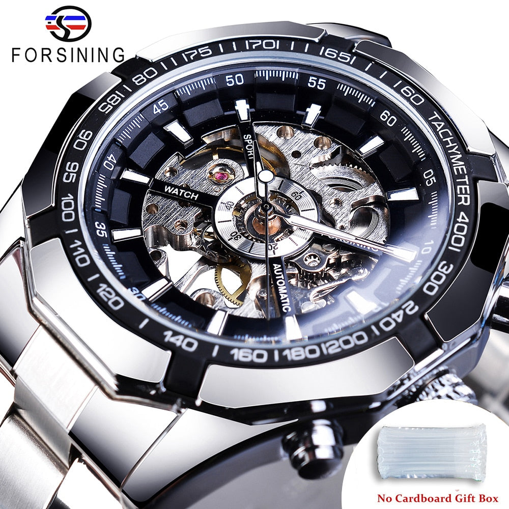 Mens Skeleton Watch Stainless Steel Waterproof watch - TrendsfashionIN
