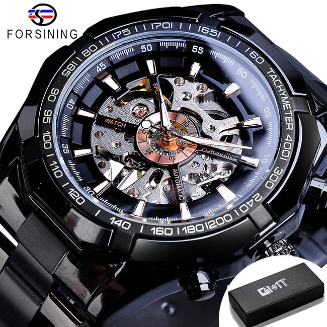 Mens Skeleton Watch Stainless Steel Waterproof watch - TrendsfashionIN
