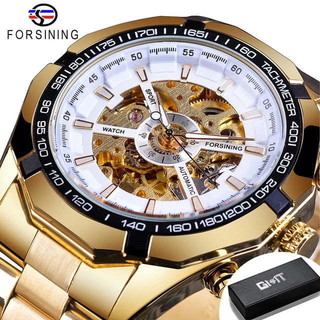 Mens Skeleton Watch Stainless Steel Waterproof watch - TrendsfashionIN
