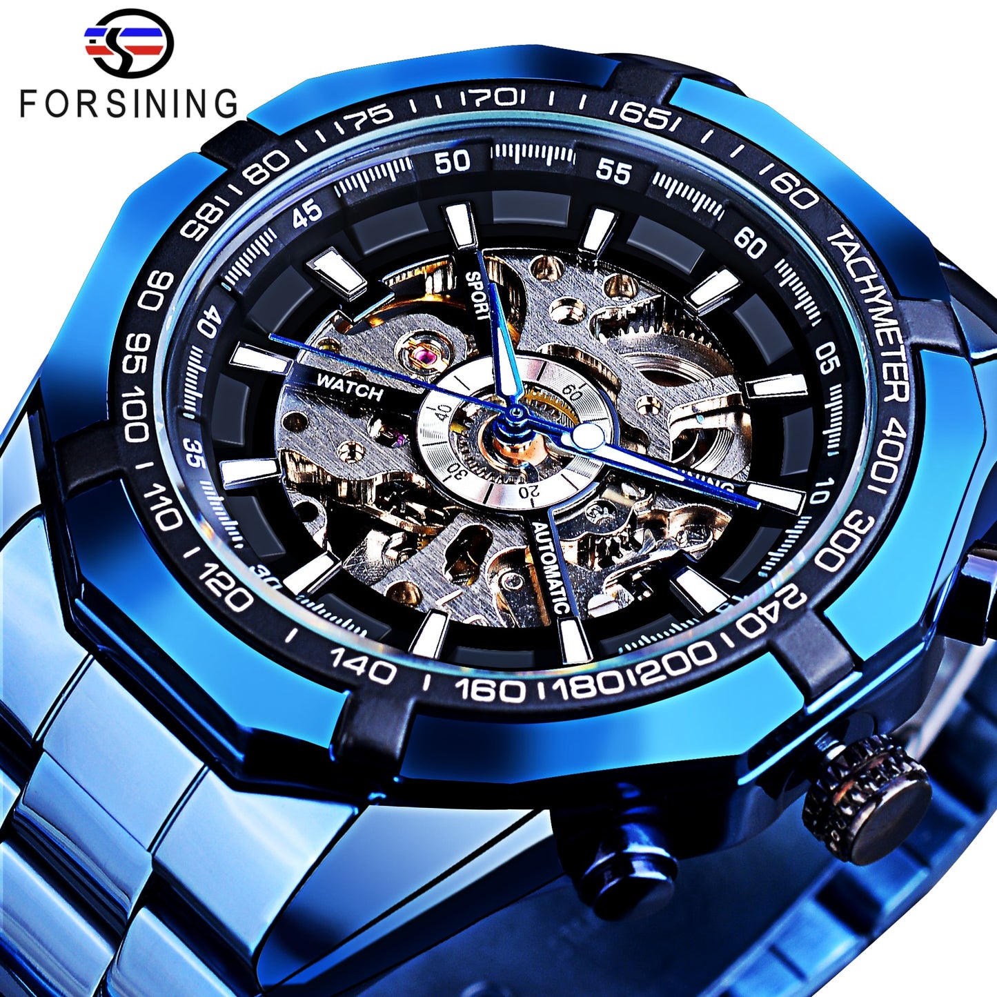 Mens Skeleton Watch Stainless Steel Waterproof watch - TrendsfashionIN