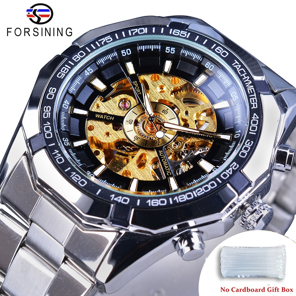 Mens Skeleton Watch Stainless Steel Waterproof watch - TrendsfashionIN