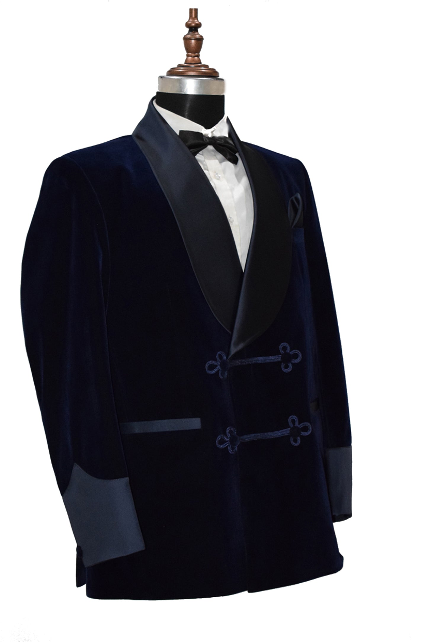 Men Navy Blue Smoking Jacket Dinner Party Wear Blazer - TrendsfashionIN