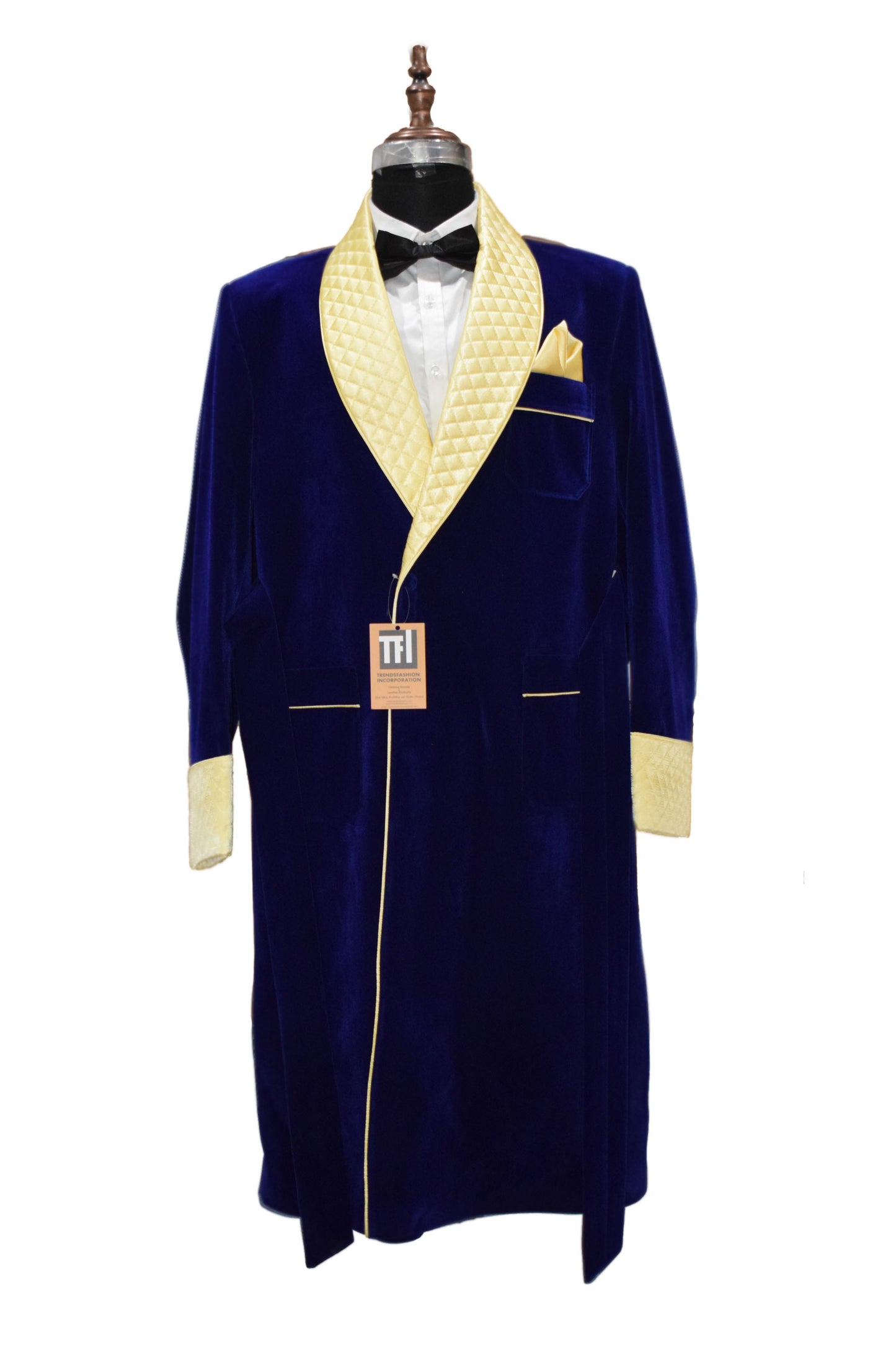 Men Royal Blue Smoking Jacket Designer Party Wear Long Coat - TrendsfashionIN