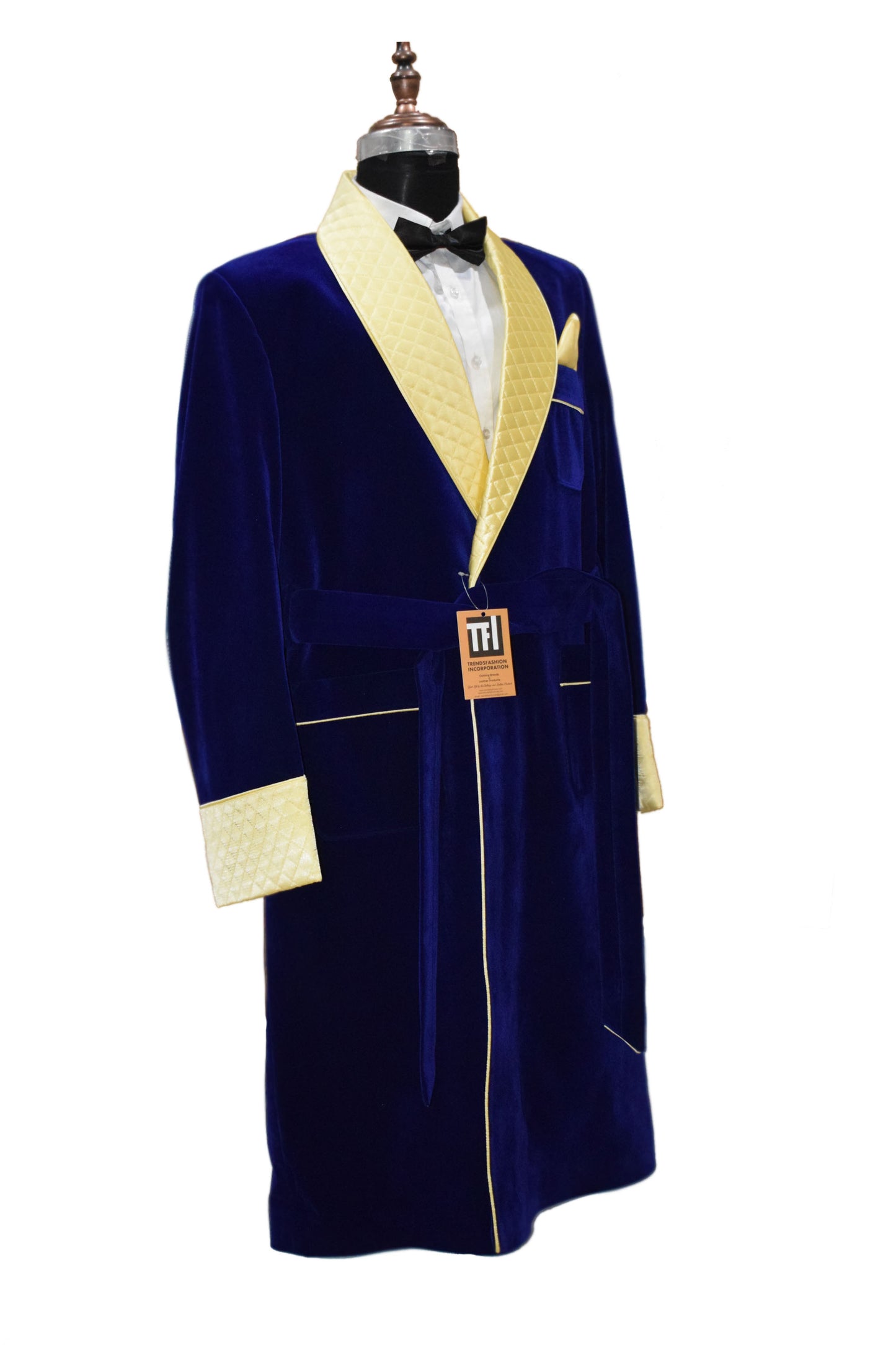 Men Royal Blue Smoking Jacket Designer Party Wear Long Coat - TrendsfashionIN
