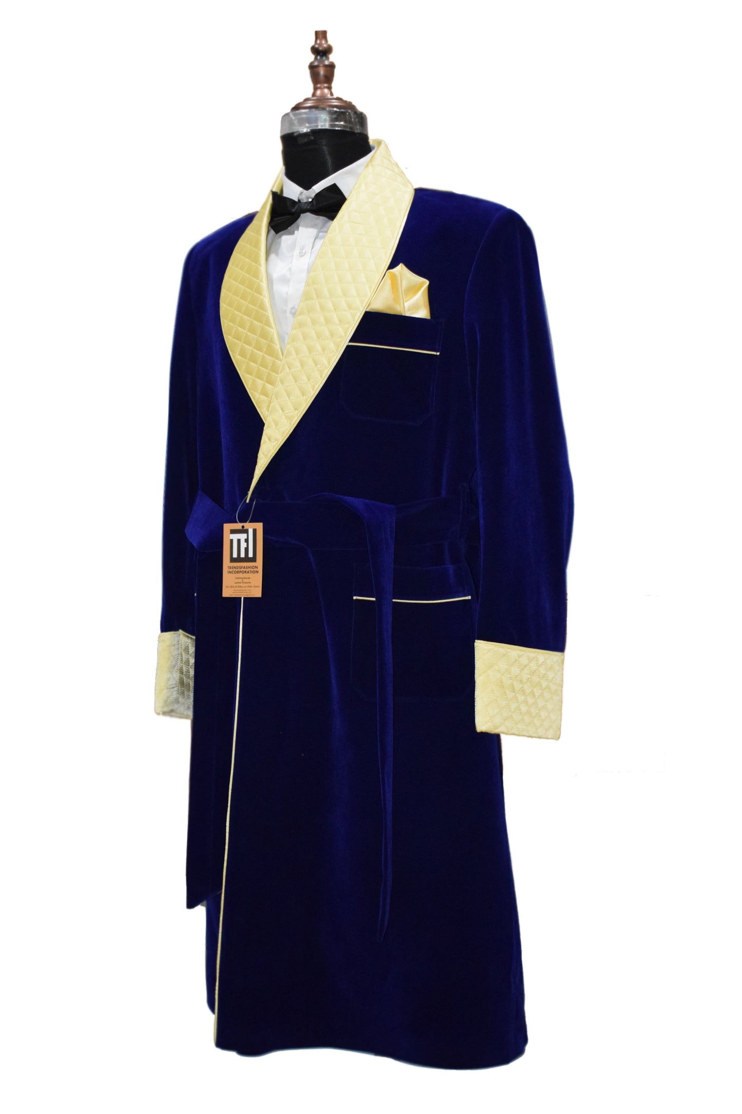 Men Royal Blue Smoking Jacket Designer Party Wear Long Coat - TrendsfashionIN