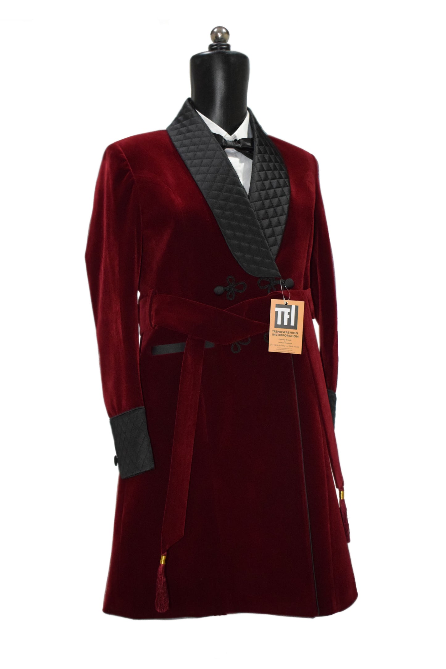 Women Maroon Smoking Jacket Designer Party Wear Long Coat - TrendsfashionIN
