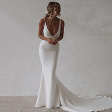 Load image into Gallery viewer, Beach Wedding Deep V-neck Backless Bride Dress Long White Fashion Wedding Gowns
