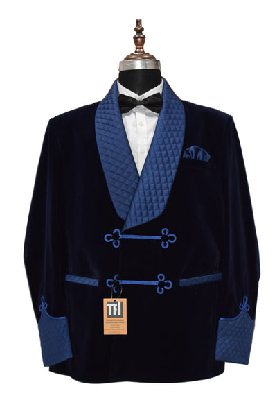 Navy Blue Smoking Jackets Quilted Lapel
