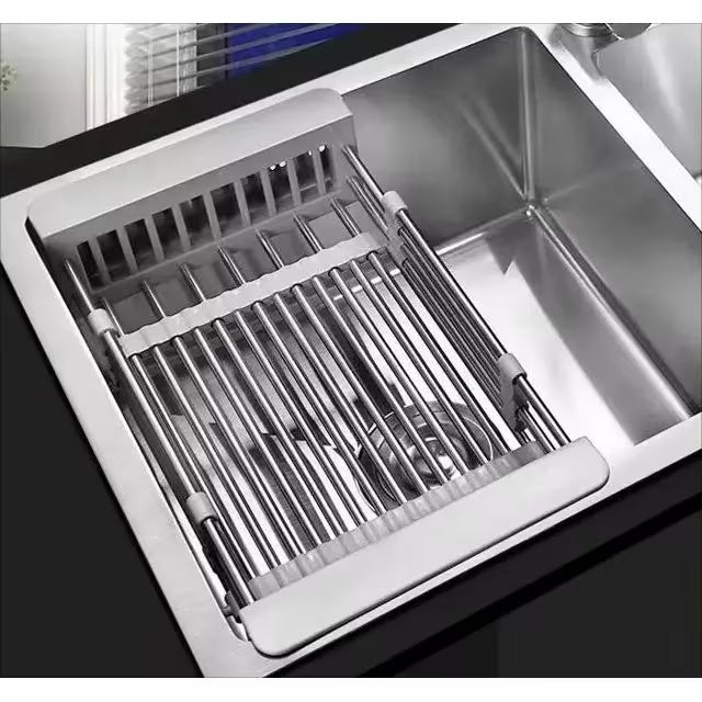 Adjustable Immersion Sink Dish Drying Rack With Stainless Steel Drain Basket