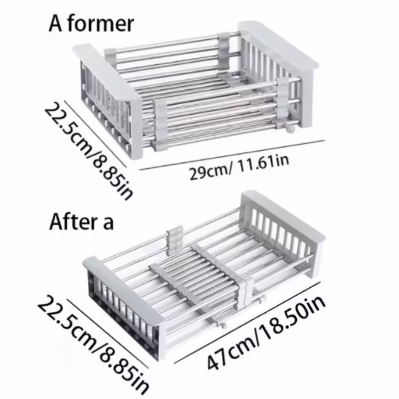 Adjustable Immersion Sink Dish Drying Rack With Stainless Steel Drain Basket