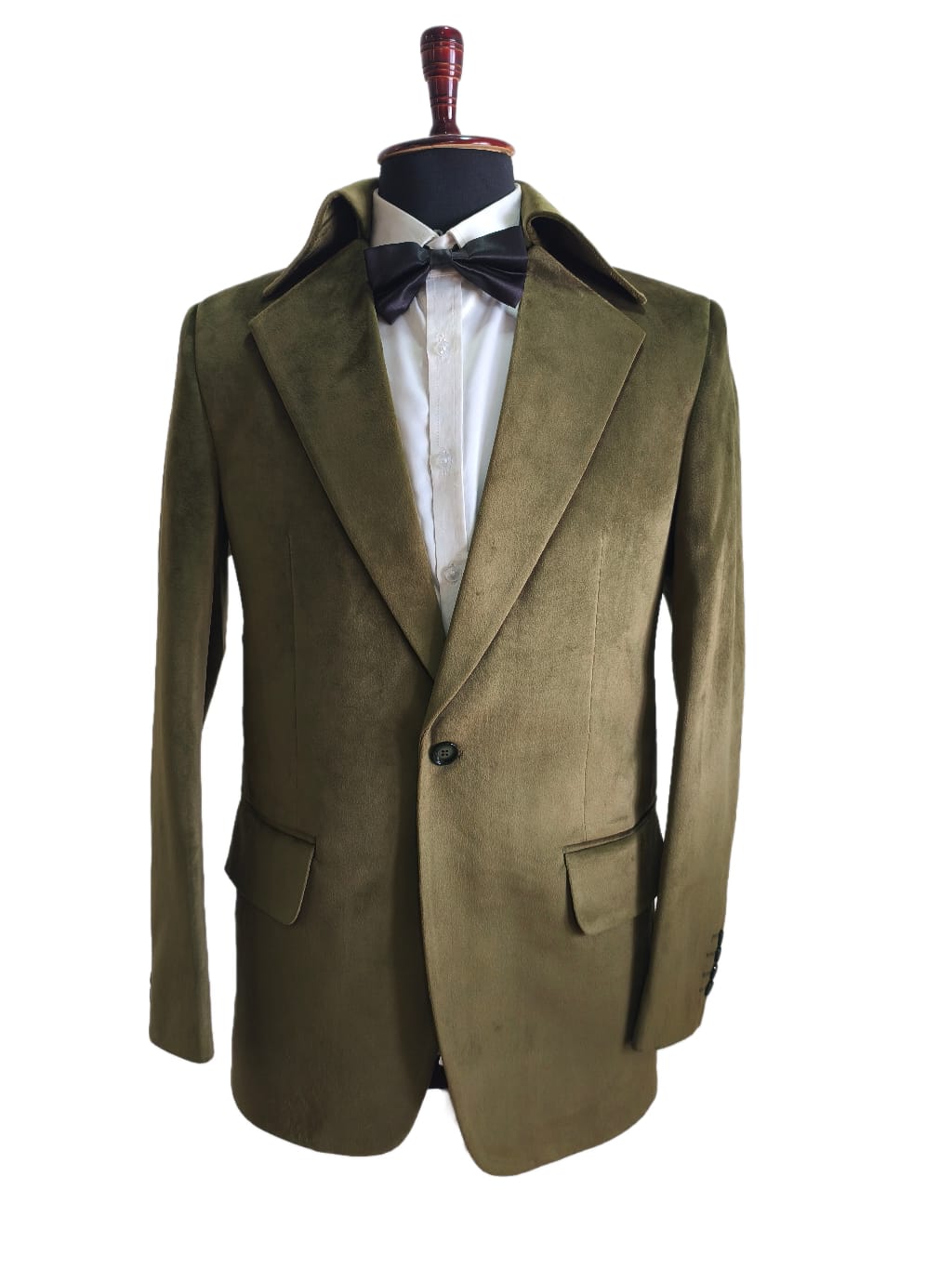 Men Olive Green Smoking Jacket Dinner Party Wear Blazer Coat