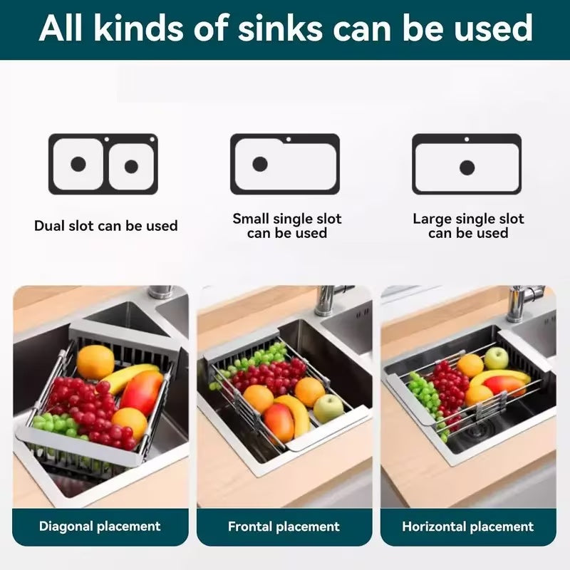 Adjustable Immersion Sink Dish Drying Rack With Stainless Steel Drain Basket