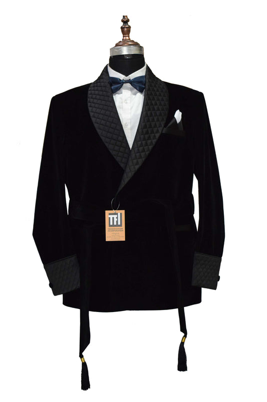 Men Black Smoking Jackets Robes Designer Party Wear Coat - TrendsfashionIN