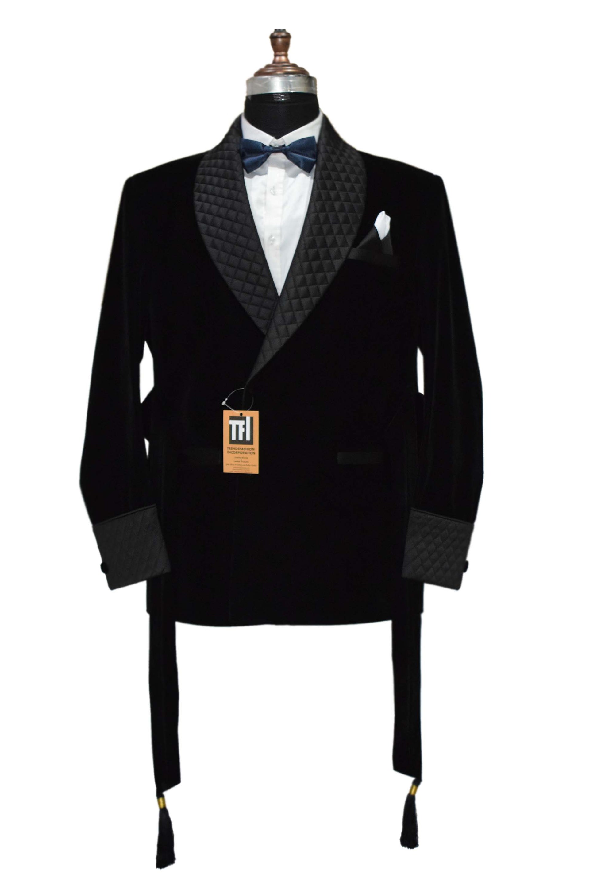 Men Black Smoking Jackets Robes Designer Party Wear Coat - TrendsfashionIN