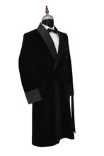 Load image into Gallery viewer, Men Black Smoking Jacket Designer Party Wear Long Coat
