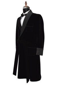 Men Black Smoking Jacket Designer Party Wear Long Coat