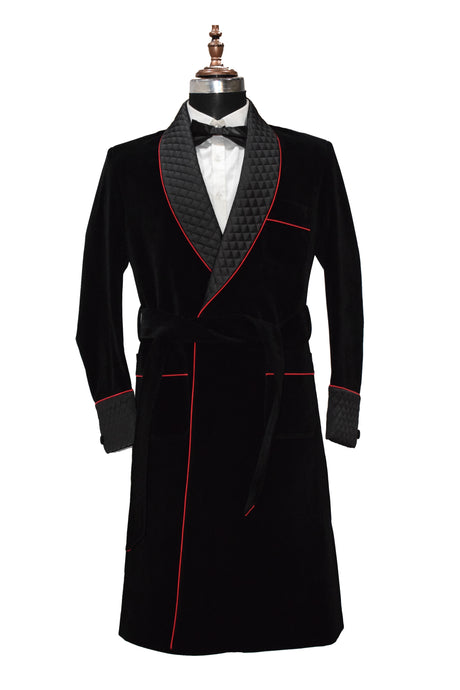 Men Black Smoking Jacket Party Wear Long Coat - TrendsfashionIN