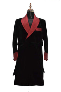 Men Black Smoking Jacket Dinner Party Wear Long Coat - TrendsfashionIN