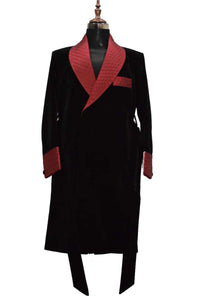 Men Black Smoking Jacket Dinner Party Wear Long Coat - TrendsfashionIN