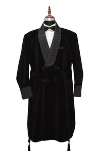 Men Black Smoking Jacket Wedding Party Wear Long Coat - TrendsfashionIN