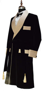 Men Black Smoking Jacket Wedding Party Wear Long Coat - TrendsfashionIN