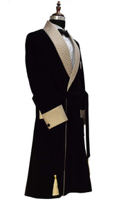 Men Black Smoking Jacket Wedding Party Wear Long Coat - TrendsfashionIN