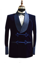Load image into Gallery viewer, Men Navy Blue Smoking Jacket Dinner Party Wear Blazer - TrendsfashionIN
