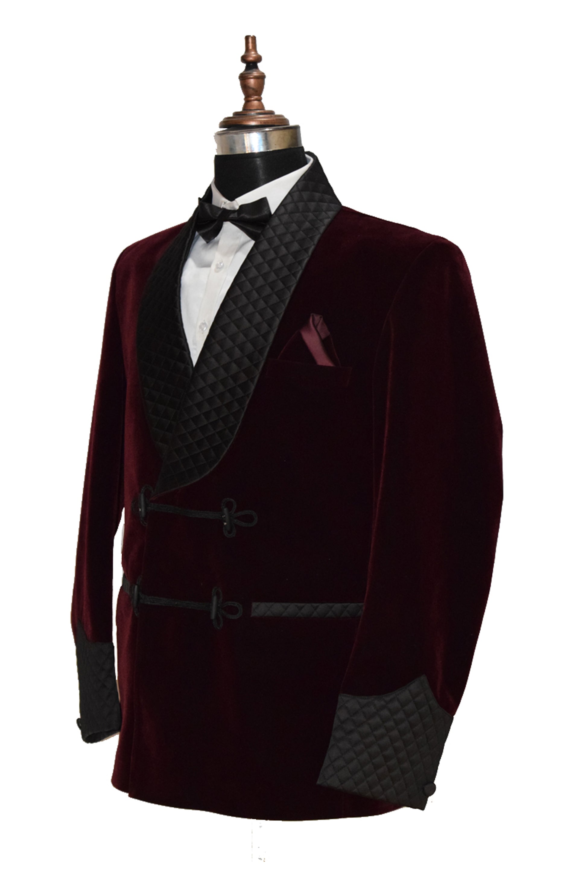 Men Burgundy Smoking Jacket Dinner Party Wear Coat - TrendsfashionIN