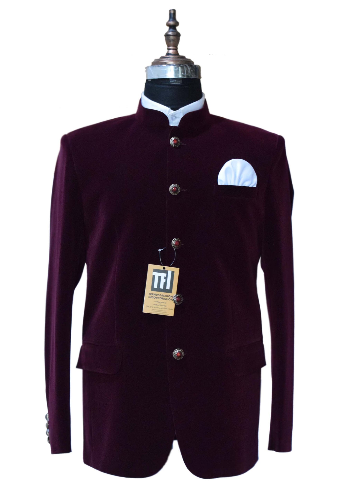 Men Burgundy Jodhpuri Jacket Dinner Party Wear Coat - TrendsfashionIN
