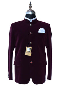 Man Burgundy Jodhpuri Jacket Dinner Party Wear Coat