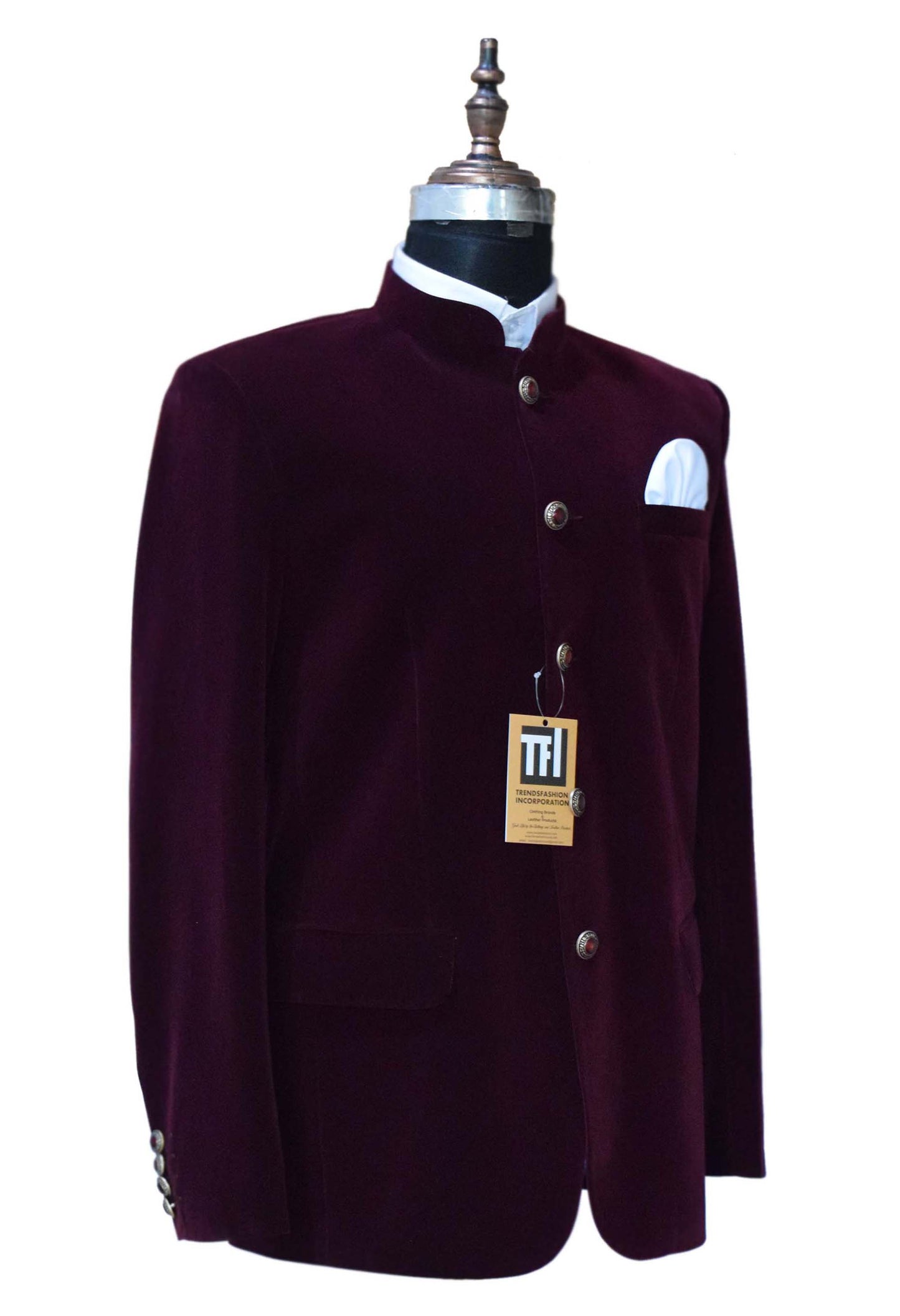 Men Burgundy Jodhpuri Jacket Dinner Party Wear Coat - TrendsfashionIN