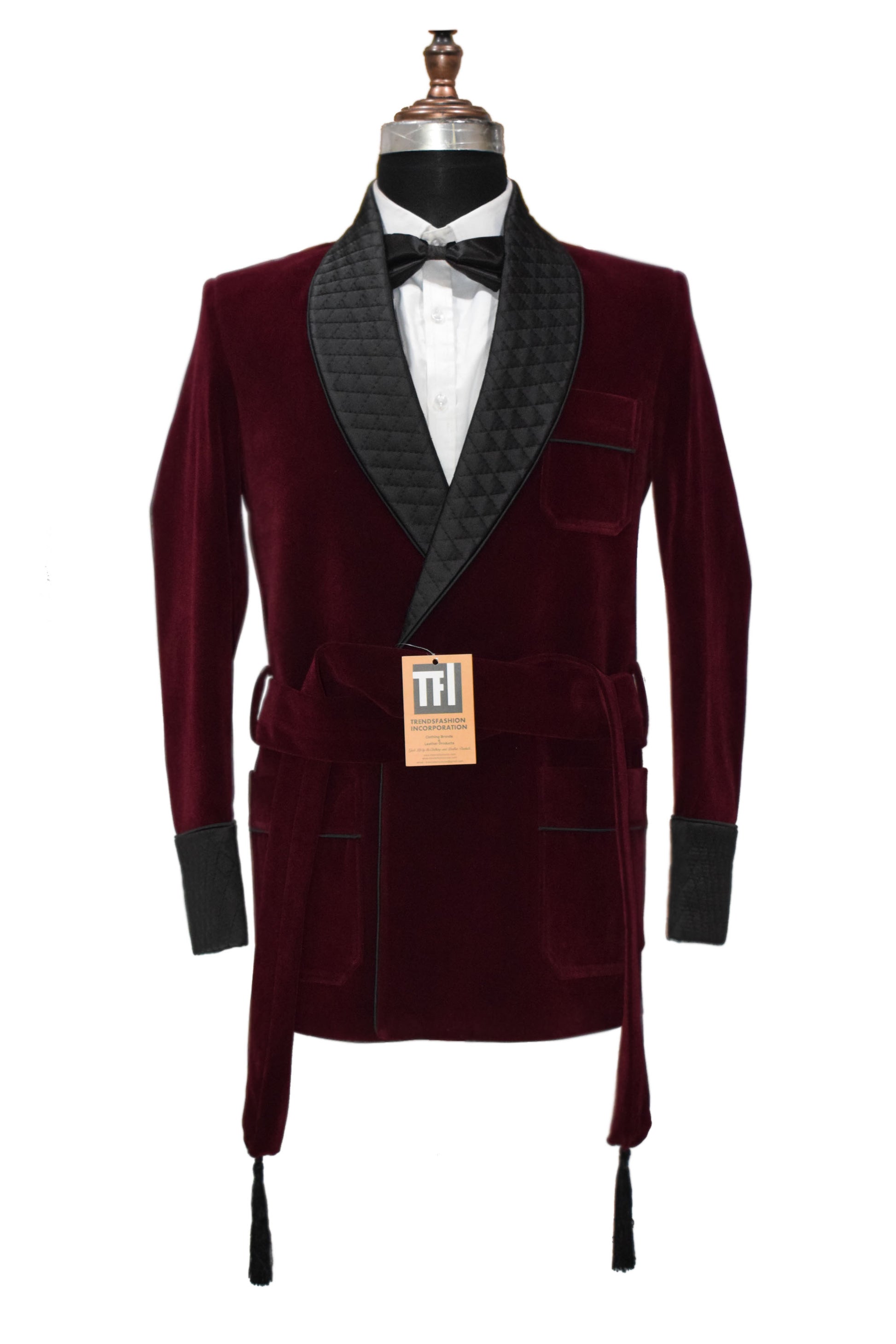 Men Burgundy Smoking Robes Designer Party Wear Coats - TrendsfashionIN