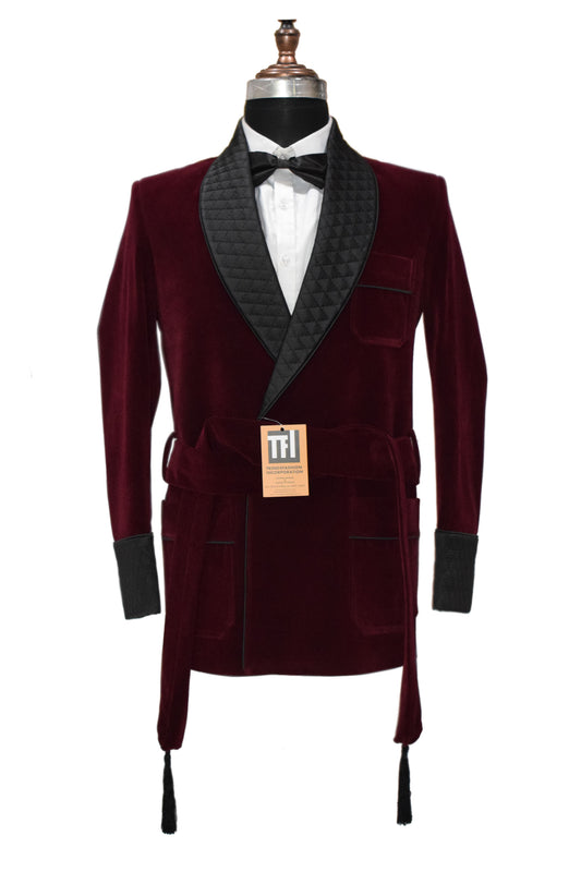 Men Burgundy Smoking Robes Designer Party Wear Coats - TrendsfashionIN
