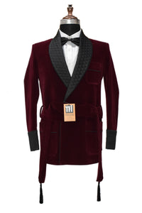 Men Burgundy Smoking Robes Designer Party Wear Coats