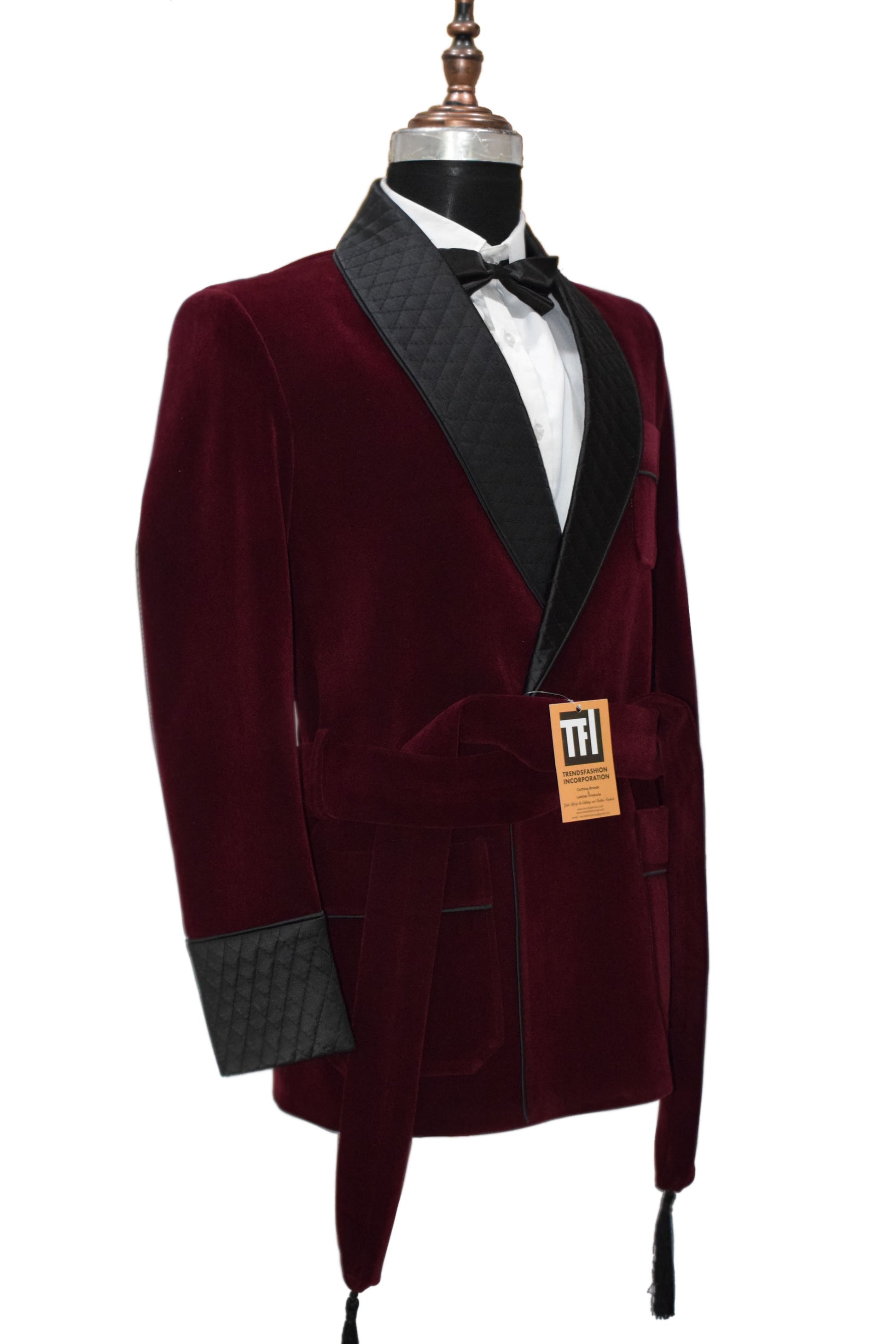 Men Burgundy Smoking Robes Designer Party Wear Coats - TrendsfashionIN