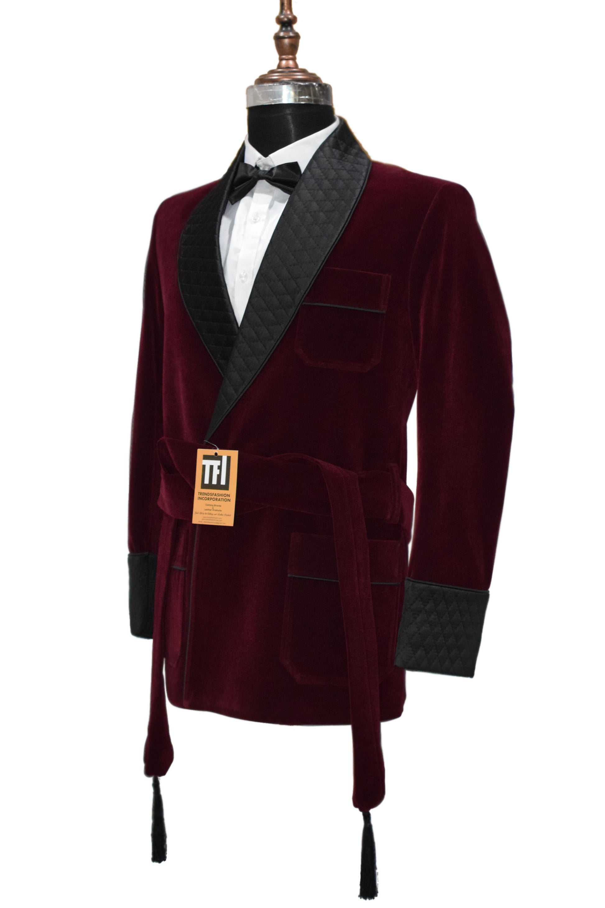 Men Burgundy Smoking Robes Designer Party Wear Coats - TrendsfashionIN