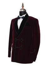 Load image into Gallery viewer, Men Burgundy Smoking Jacket Dinner Party Wear Blazer - TrendsfashionIN
