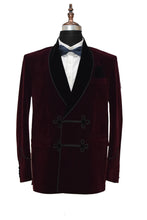Load image into Gallery viewer, Men Burgundy Smoking Jacket Dinner Party Wear Blazer - TrendsfashionIN
