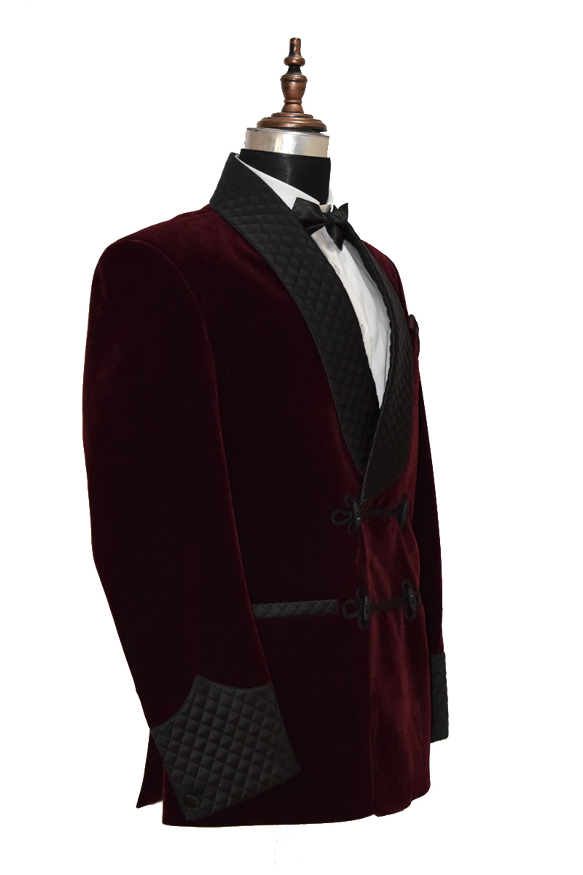 Men Burgundy Smoking Jacket Dinner Party Wear Coat - TrendsfashionIN