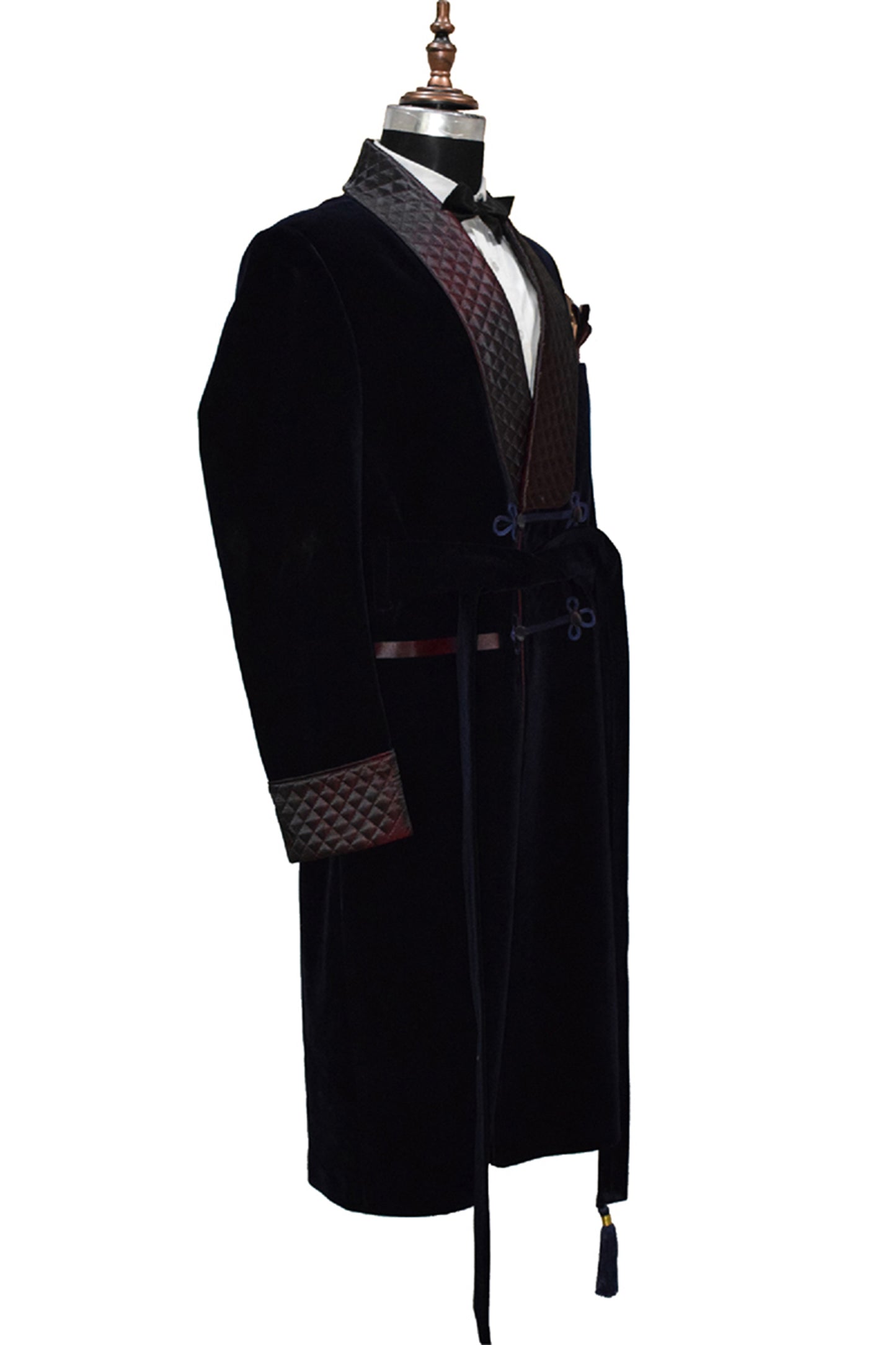 Men Navy Blue Smoking Jacket Wedding Party Wear Long Coat - TrendsfashionIN