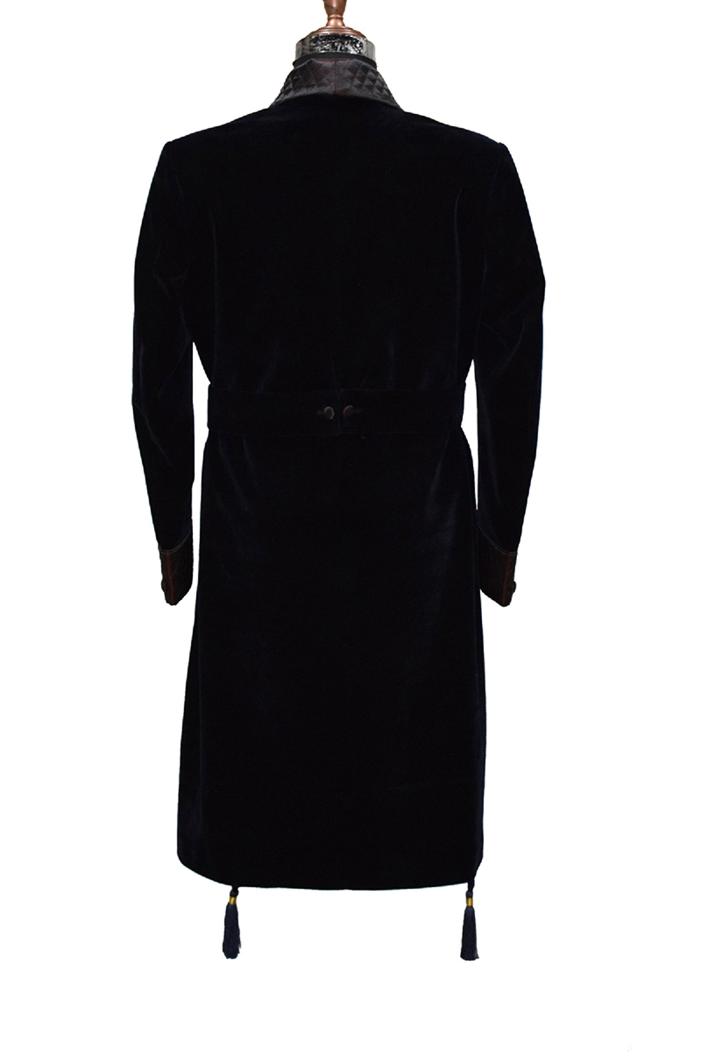 Men Navy Blue Smoking Jacket Wedding Party Wear Long Coat - TrendsfashionIN
