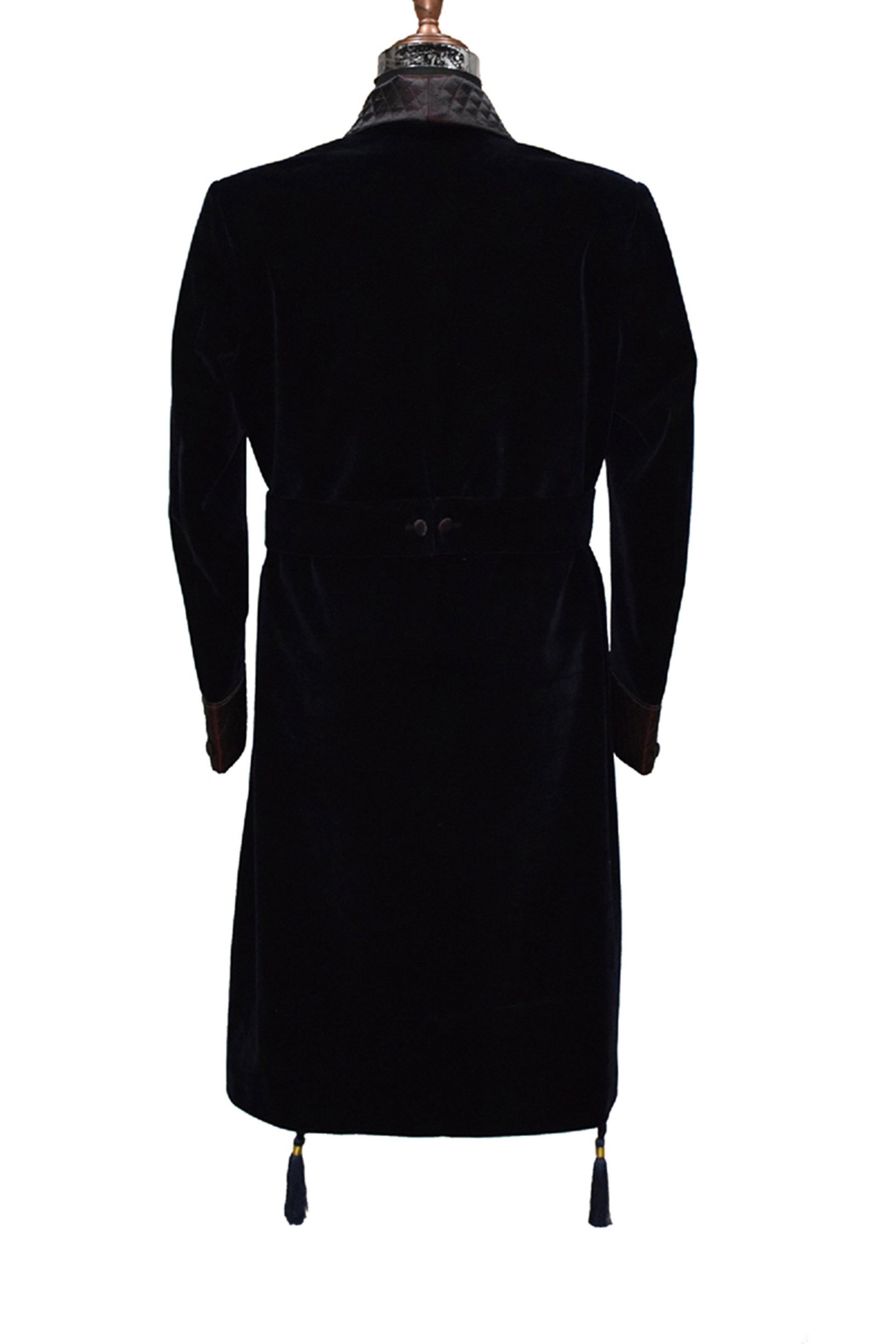 Men Navy Blue Smoking Jacket Wedding Party Wear Long Coat - TrendsfashionIN