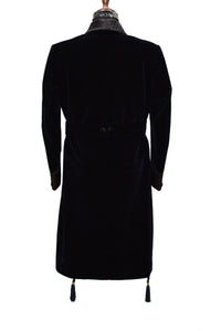 Men Navy Blue Smoking Jacket Wedding Party Wear Long Coat - TrendsfashionIN